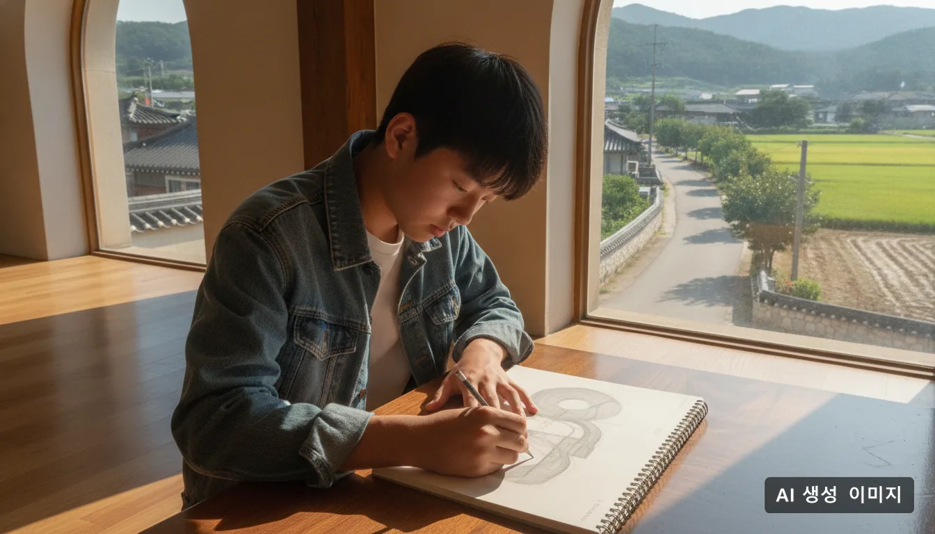 의성의 한 청소년 시설 실내에서 청소년이 책상에 앉아 도안을 그리고 있다. · AI 생성 이미지