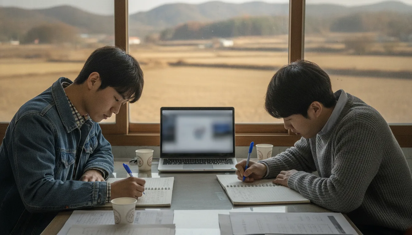 의성 읍내 한 사무실에서 청년들이 노트북 화면을 마주하고 작업에 몰두하고 있다. · AI 생성 이미지