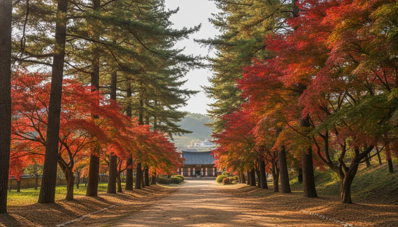 고운문화제가 열리는 단촌면 고운사 일원의 숲길에 가을 햇살이 비치고 있다. · AI 생성 이미지
