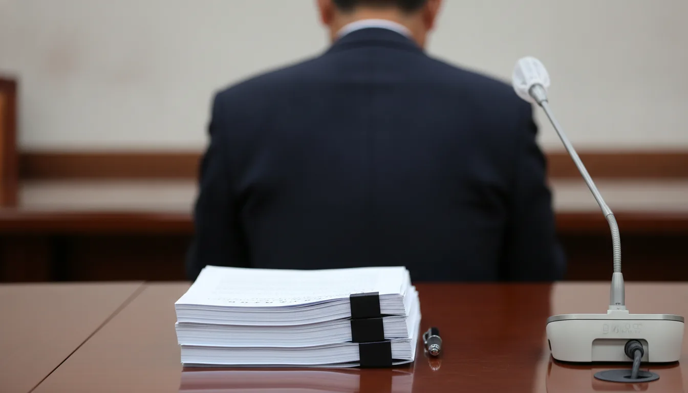 의회 회의실 탁자 위에 예산 심의를 위한 서류 뭉치와 마이크가 놓여 있다. · AI 생성 이미지