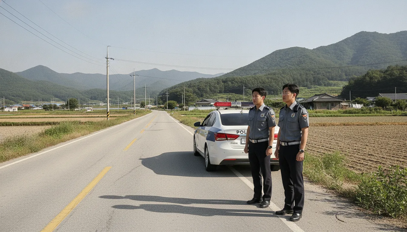 경찰관들이 관내 도로변에 순찰차를 세워두고 주변 치안 상황을 점검하고 있다. · AI 생성 이미지