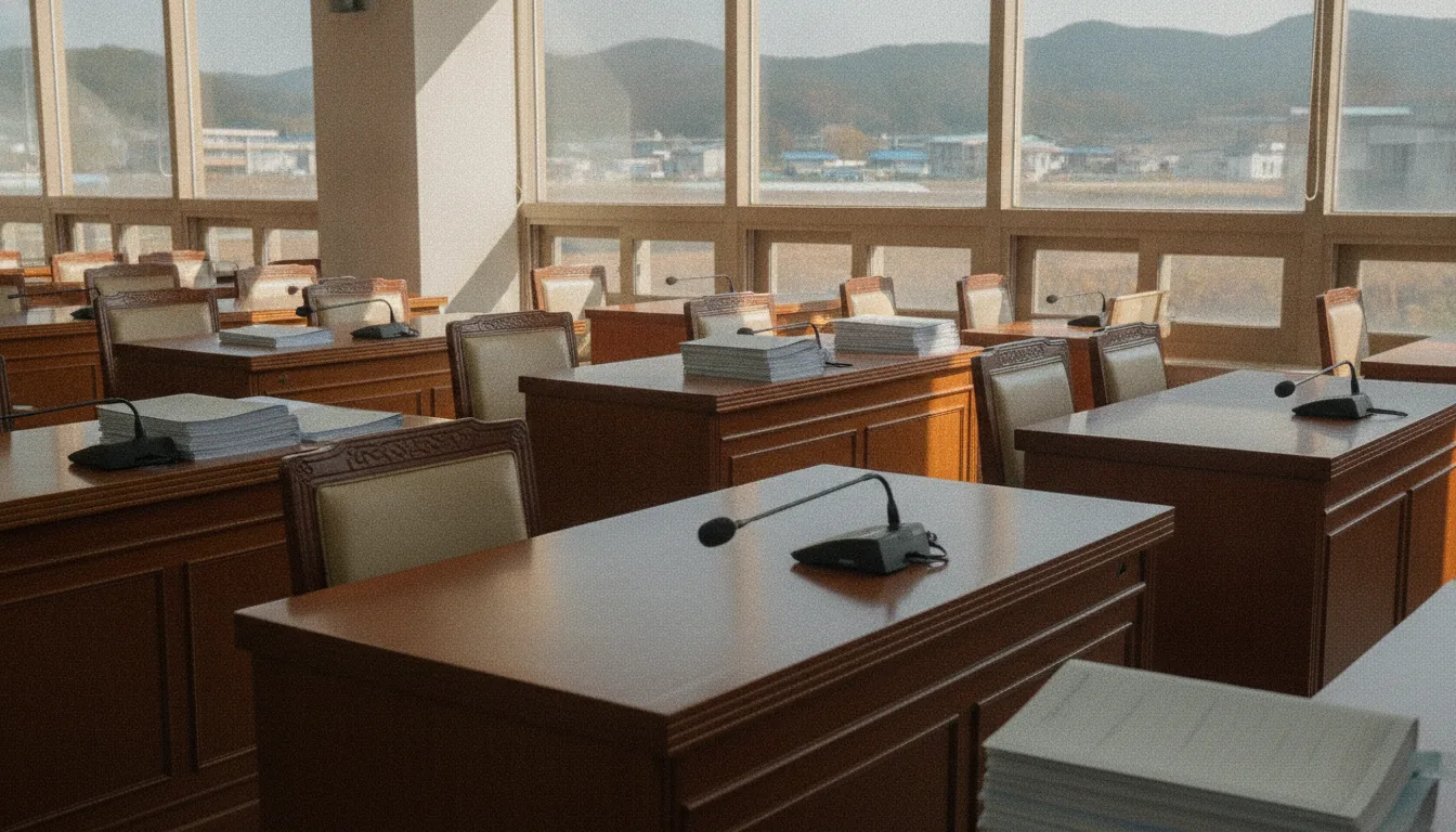 의사일정을 앞두고 정돈된 지방의회 회의실 내부의 모습이다. · AI 생성 이미지